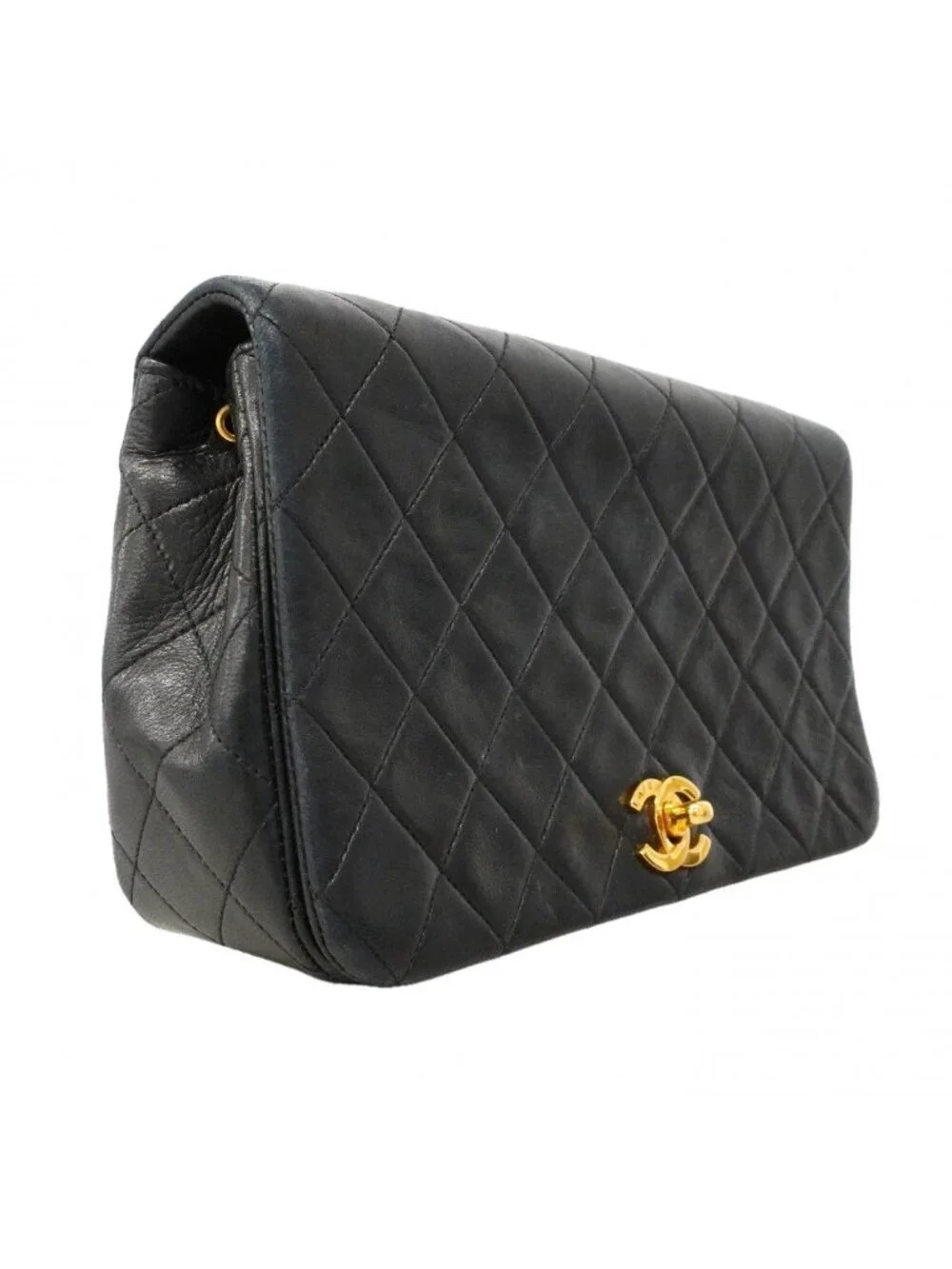 Chanel Shoulder Bag Quilted Lambskin Black Gold